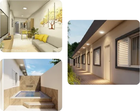 Casas e áreas de lazer dos empreendimentos Marincorp